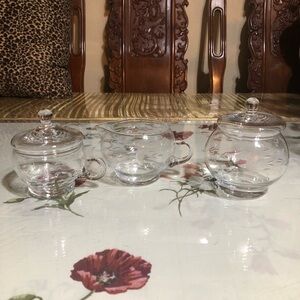 Vintage Princess House Crystal Creamer & 2 Lidded Sugar or Candy, Bowls￼ Set